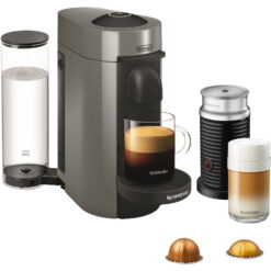 Nespresso VertuoPlus Coffee and Espresso Maker Bundle with Aeroccino Milk Frothier by De'Longhi, Grey