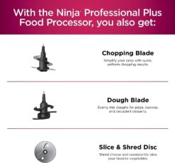 Ninja BN601 Professional Plus Food Processor, 1000 Peak Watts, 4 Functions for Chopping, Slicing, Purees & Dough with 9-Cup Processor Bowl, 3 Blades, Food Chute & Pusher, Silver