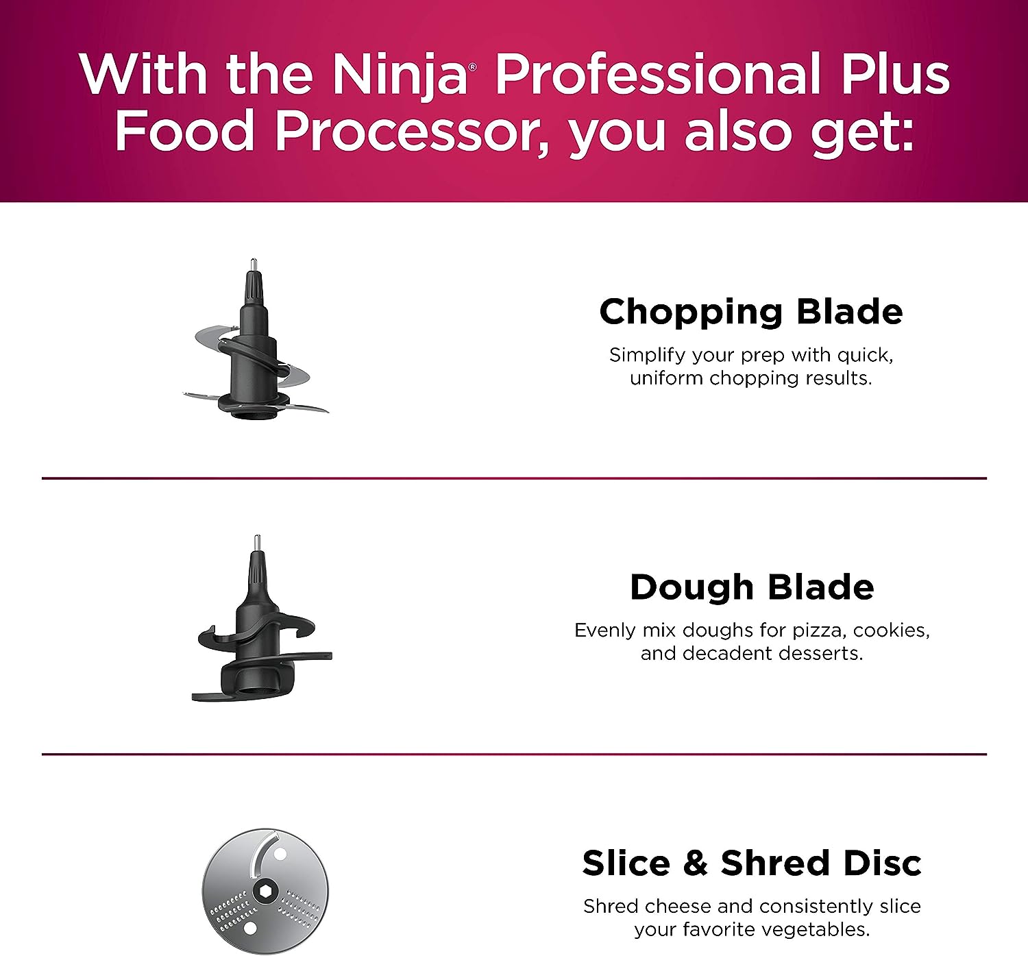 Ninja BN601 Professional Plus Food Processor, 1000 Peak Watts, 4 Functions  for Chopping, Slicing, Purees & Dough with 9-Cup Processor Bowl, 3 Blades,  Food Chute & Pusher, Silver