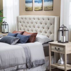 Noble House Ashley Full/Queen Wingback Tufted Beige Fabric Headboard