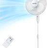 PELONIS 16'' Pedestal Remote Control Oscillating Stand Up Fan 7-Hour Timer, 3-Speed, and Adjustable Height,Electric Cooling Fans for Home Office Bedroom Use, White