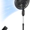 PELONIS PFS45A5BBB 18 inch 5-Blade Oscillating, Adjustable Standing Pedestal Remote, LED Display, 5 Speed Setting and 7-Hour Timer Fan, Black