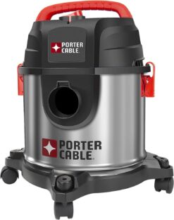 PORTER-CABLE Wet/Dry Vacuum 4 Gallon 4HP Stainless Steel Light Weight Portable, 3 in 1 Function with Attachments, Silver+Red