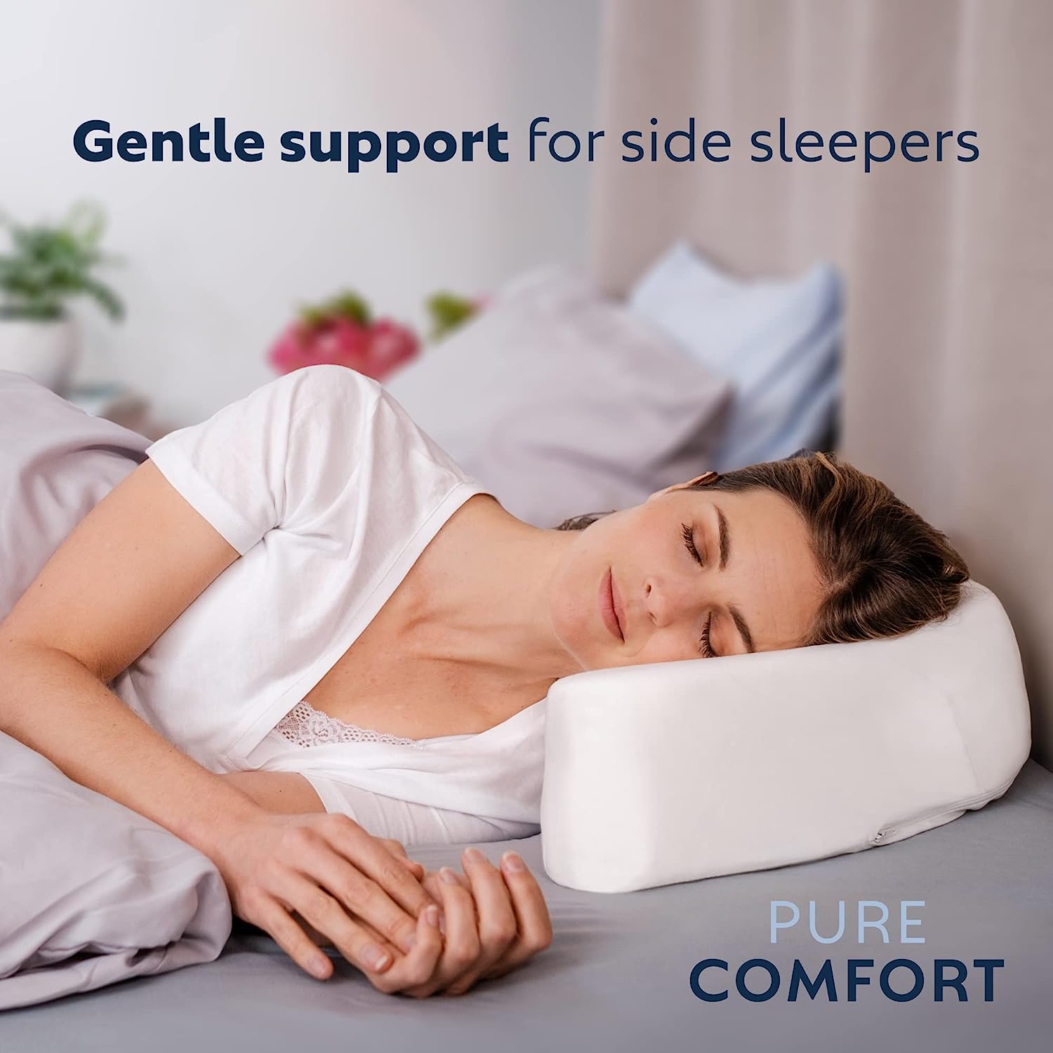 PureComfort – Side Sleeping Pillow Height Adjustable Ear Pain Relief CPAP Pillow Wrinkle Prevention TMJ Advanced Memory Foam with Soft Cover (Soft)8