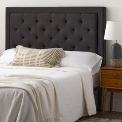 Rest Haven Medford Rectangle Upholstered Headboard with Diamond Tufting, Full, Charcoal