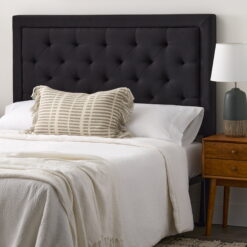Rest Haven Medford Rectangle Upholstered Headboard with Diamond Tufting, King, Black