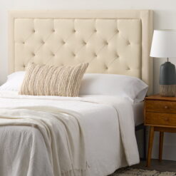 Rest Haven Medford Rectangle Upholstered Headboard with Diamond Tufting, Queen, Cream