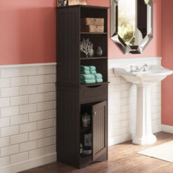 RiverRidge Home Ashland Collection Tall Linen Storage Cabinet for Bathroom Storage