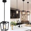 SGLfarmty Black Pendant Lights Kitchen Island, 1-Light Pendant Light Fixtures, Farmhouse Kitchen Island Lighting, Metal Cage Hanging Light with Glass Shade for Hallway, Entryway