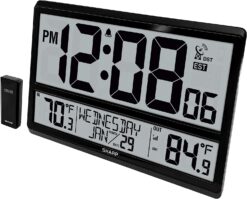 SHARP Atomic Clock - Never Needs Setting! –Easy to Read Numbers - IndoorOutdoor Temperature