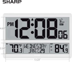 SHARP Atomic Clock - Never Needs Setting! –Easy to Read Numbers - IndoorOutdoor Temperature