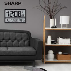 SHARP Atomic Clock - Never Needs Setting! –Easy to Read Numbers - IndoorOutdoor Temperature
