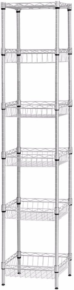 SINGAYE Storage Shelves, 6-Tier Wire Shelving Unit with Baskets Storage Rack Corner Shelf Shelving Adjustable Storage Shelf, 13.4 D x 13.4 W x 62.99 H,Silver SINGAYE Storage Shelves, 6-Tier Wire Shelving Unit with Baskets Storage Rack Corner Shelf Shelving Adjustable Storage Shelf, Medium, 13.4" D x 13.4" W x 62.99" H,Silver