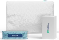 SLEEP IS THE FOUNDATION Shredded Memory Foam Pillow for Sleeping - Adjustable & Cooling Pillow for Side Sleepers and All Sleeping Positions - Queen Size Pillow