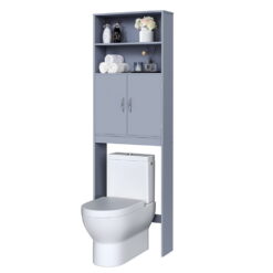 SMILE MART Wooden Over Toilet Storage Cabinet with Shelves for Bathroom, Gray