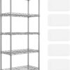 SONGMICS Kitchen Shelf, Metal Shelves, 5-Tier Wire Shelving Unit with 8 Hooks, Narrow Storage Rack with PP Shelf Liners, Height-Adjustable, for Bathroom, Pantry, Silver ULGR065E01