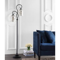 Safavieh Claudia. Double Curved Floral 63.5 in. H Floor Lamp, Black