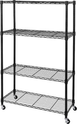 Seville Classics Solid Steel Wire Shelving Storage Unit Adjustable Shelves Organizer Rack, for Home, Kitchen, Office, Garage, Bedroom, Closet, Black, 4-Tier, 36