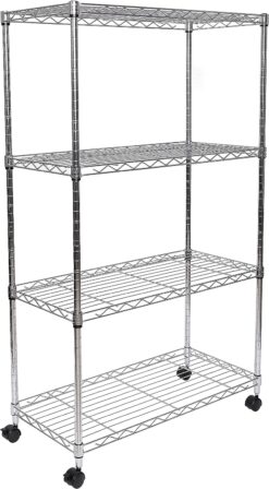 Seville Classics Solid Steel Wire Shelving Storage Unit Adjustable Shelves Organizer Rack, for Home, Kitchen, Office, Garage, Bedroom, Closet, Steel, 4-Tier, 30