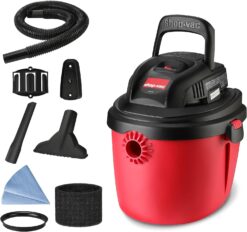 Shop-Vac 2.5 Gallon 2.5 Peak HP Wet/Dry Vacuum, Portable Compact Shop Vacuum with Collapsible Handle Wall Bracket & Multifunctional Attachments for Home, Jobsite. 2036000