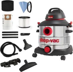 Shop-Vac 8 Gallon 6.0 Peak HP Wet/Dry Vacuum, Stainless Steel Tank, Portable Shop Vacuum with Multifunctional Attachments for Jobsite, Garage & Workshop. 5989400