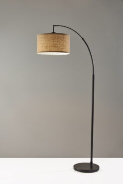 Simplee Adesso Burlap Arc Floor Lamp, Antique Bronze