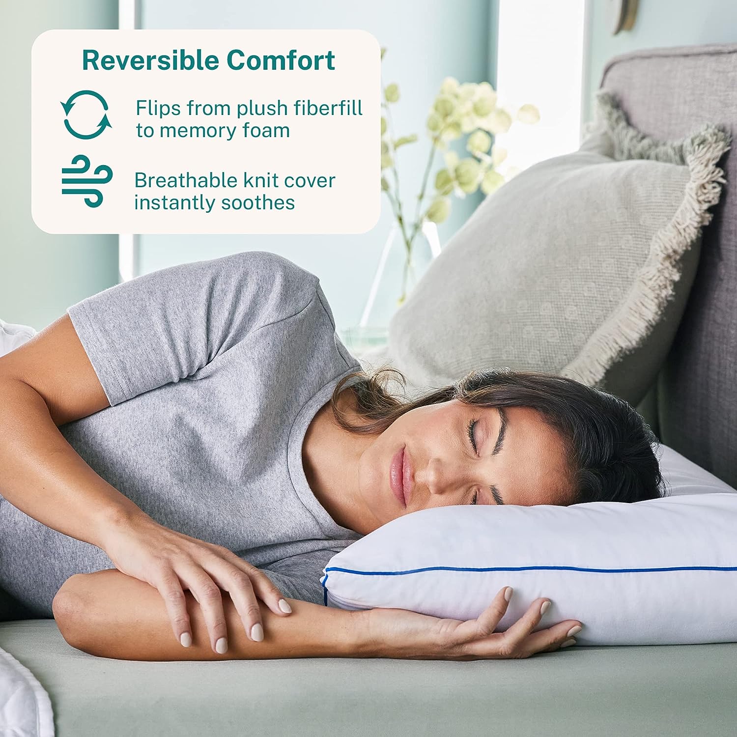 Sleep Innovations 2-in-1 Memory Foam Pillow and Alternative Down Fiber Fill,  King Size, Side, Stomach, and Back Sleepers, Soft-to-Medium Support,White