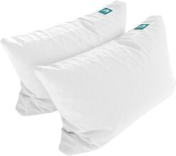 Sleepgram Bed Support Adjustable Hypoallergenic Cool Sleeping Loft Soft Pillow with Removeable Microfiber Cover, Queen Size, White (2 Pack)