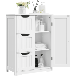 SmileMart 3 Drawers Wooden Bathroom Storage Cabinet with Adjustable Shelf for Living Room Entryway, White