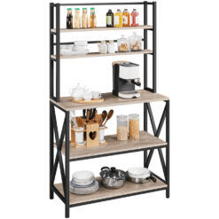 SmileMart 5-Tier Industrial Wood Baker’s Rack Storage Shelf for Kitchen, Gray