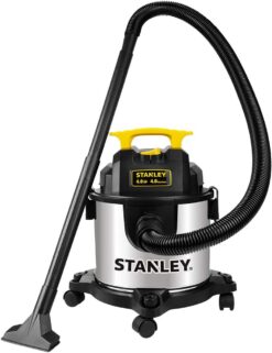 Stanley 4 Gallon Wet Dry Vacuum, 4 Peak HP Stainless Steel 3 in 1 Shop Vacuum Blower with Powerful Suction, for Job Site, Garage, Basement, SL18301-4B