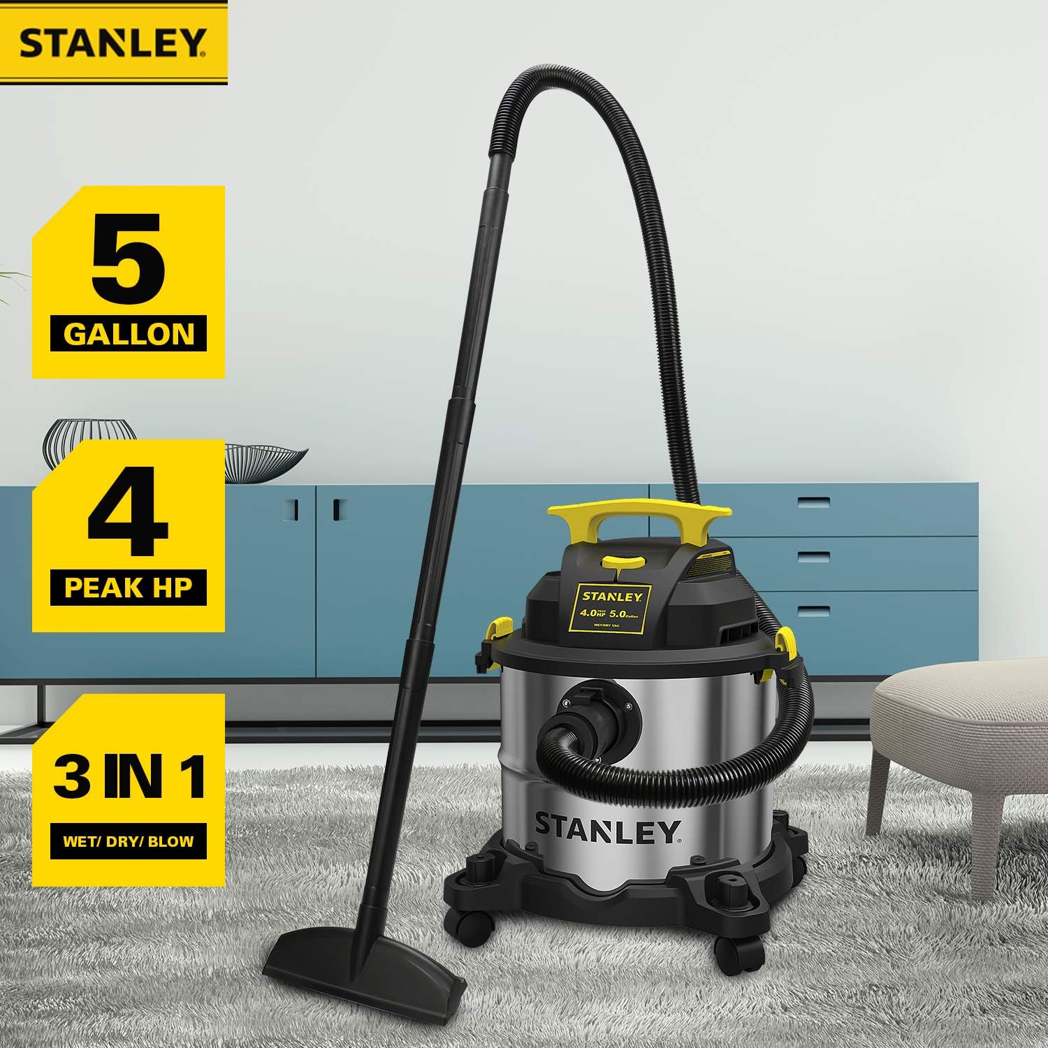 Stanley 6 Gallon Wet/Dry Vacuum 5.0- Peak HP Stainless Steel