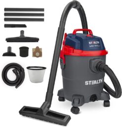 Stealth Wet/Dry Vacuum 5 Gallon, 5.5 Peak HP Shop Vacuum with Blower & Drain Port for Home, Garage, Car, Workshop,ECV05P2