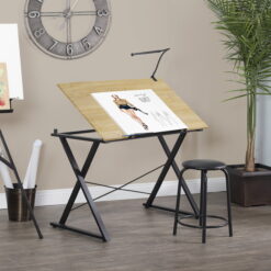 Studio Designs Axiom Metal and Laminate Drawing Table with 42 Inch Wide Adjustable Top in Black/Ashwood