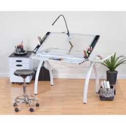 Futura Metal Drafting Drawing Craft Table with Glass Angle Adjustable Top with Folding Shelf