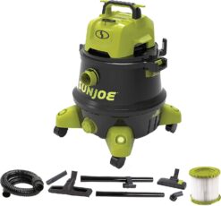 Sun Joe SWD8000 8-Gallon 1200-Watt 6.5 Peak HP Wet/Dry Shop Vacuum, HEPA Filtration, Wheeled w/Cleaning Attachments, for Home, Workshops, Pet Hair and Auto Use, 8 Gallon, Black/Green