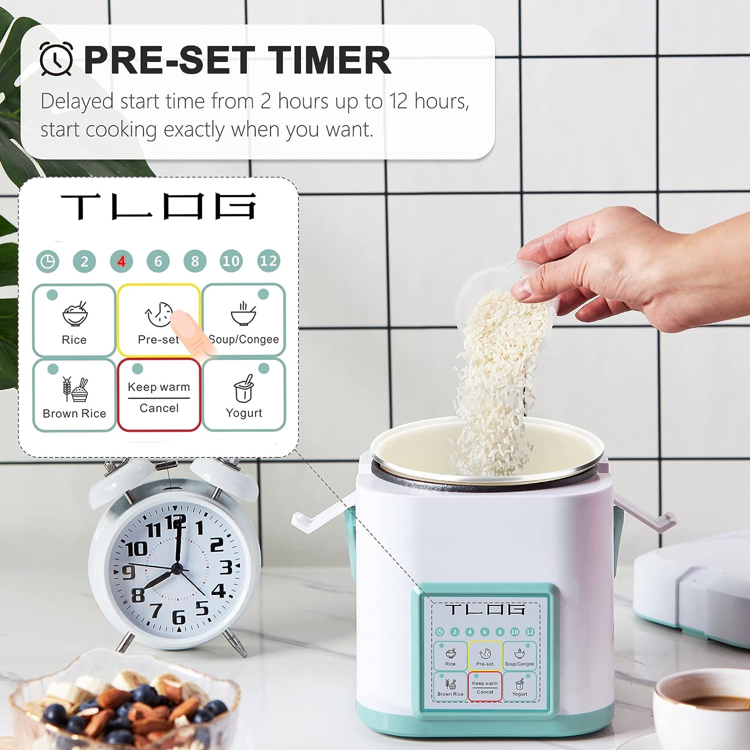 TLOG Mini Rice Cooker 2.5 Cups Uncooked, Healthy Ceramic Coating Portable Rice  Cooker, 1.2L Travel Rice Cooker Small for 1-3 People, Personal Rice maker,  Food Steamer, 12 Hours delay timer, Multi-cooker for