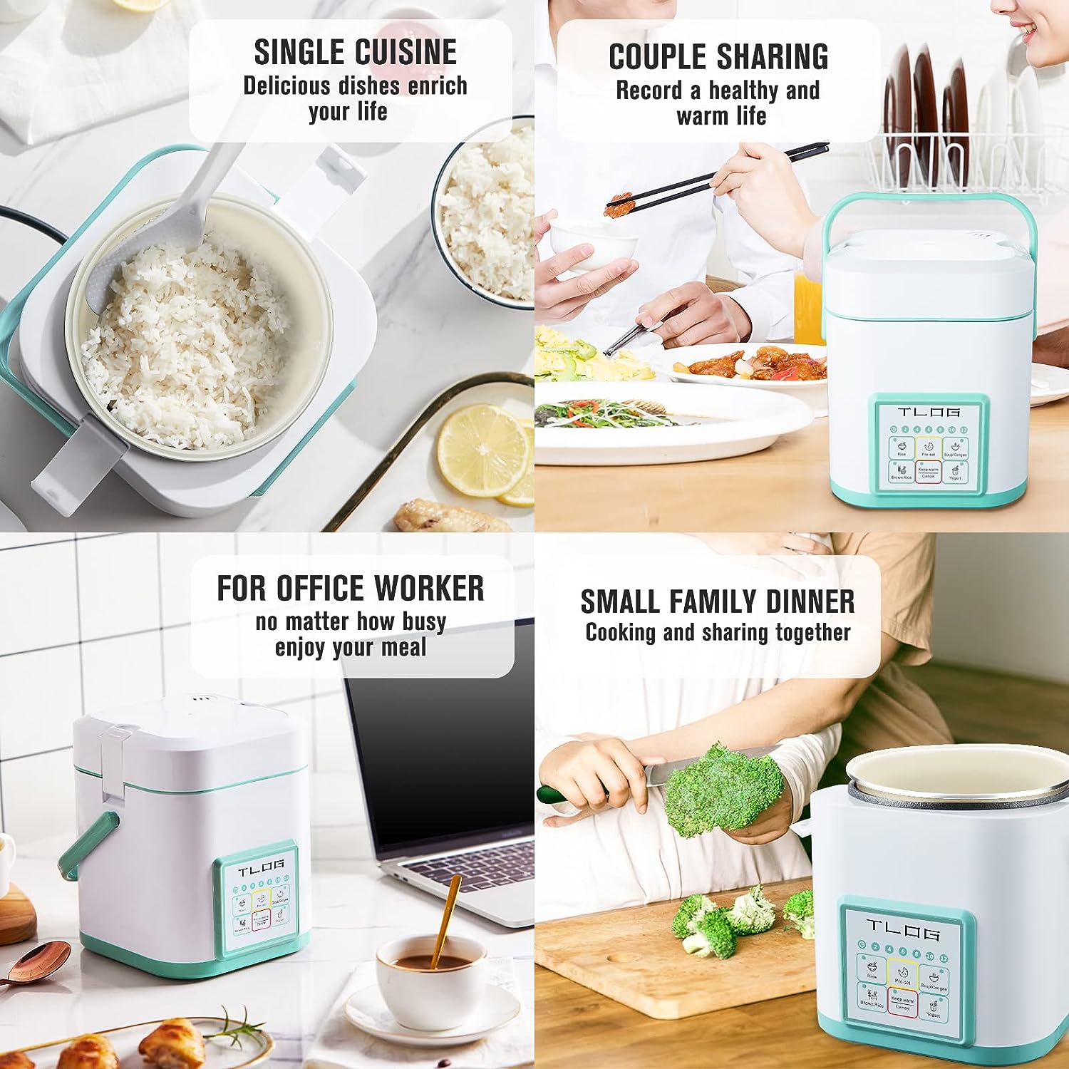Mini Rice Cooker 2 Cups Uncooked, 1.2L Portable Non-Stick Small Travel Rice  Cooker, One Button to Cook and Keep Warm Function, GREEN