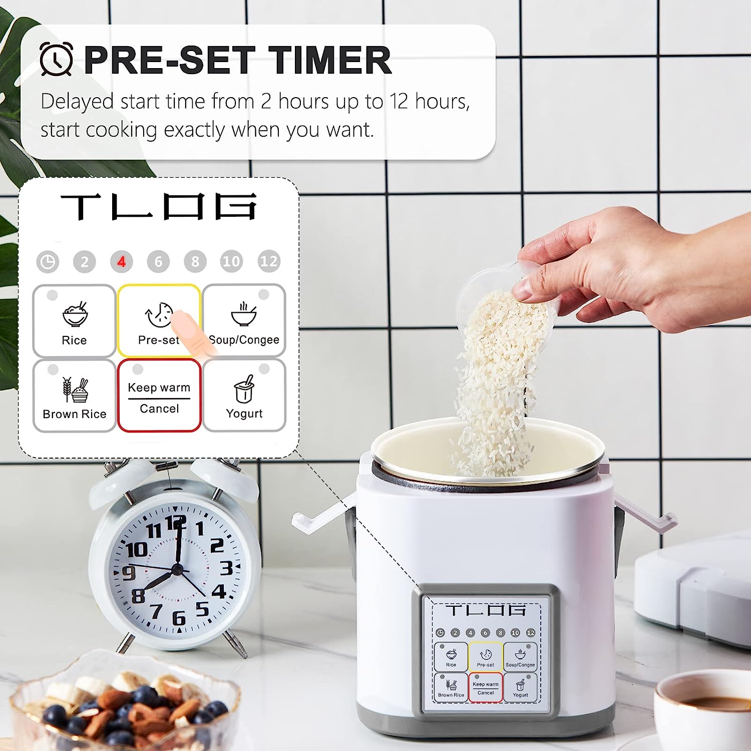 TLOG Mini Rice Cooker 2.5 Cups Uncooked, Healthy Ceramic Coating Portable  Rice Cooker, 1.2L Travel Rice Cooker Small for 1-3 People, Personal Rice  maker, Food Steamer, 12 Hours delay timer, Multi-cooker for
