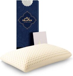 Talatex Talalay 100% Natural Premium Latex Pillow, Helps Relieve Pressure, No Memory Foam Chemicals, Perfect Package Best Gift with Removable Tencel Cover (Queen (Pack of 1), Medium)