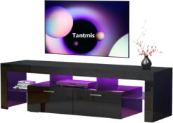 Tantmis Black LED TV Stand for 55/65/70/75 inch TV, TV Media Center, Modern Entertainment Center with Large Storage for Living Room, Bedroom, Gaming TV Stand, 63'W*14'D*18'H