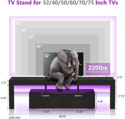 Tantmis Black LED TV Stand for 55/65/70/75 inch TV, TV Media Center, Modern Entertainment Center with Large Storage for Living Room, Bedroom, Gaming TV Stand, 63'W*14'D*18'H