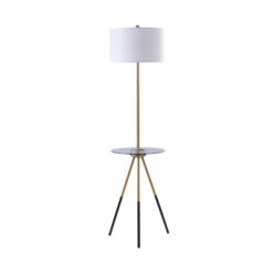 Teamson Home Myra Floor Lamp with Glass Table and Built-In USB Port, Gold/Black