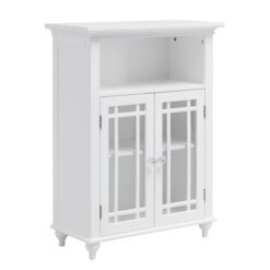 Teamson Home Neal Bathroom Storage Floor Cabinet with 2 Glass Doors, White