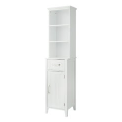 Teamson Home Newport Contemporary Wooden Linen Tower Storage Cabinet with Shelves, White