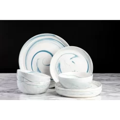 Thyme & Table Dinnerware Blue Marble Stoneware, 12 Piece Set