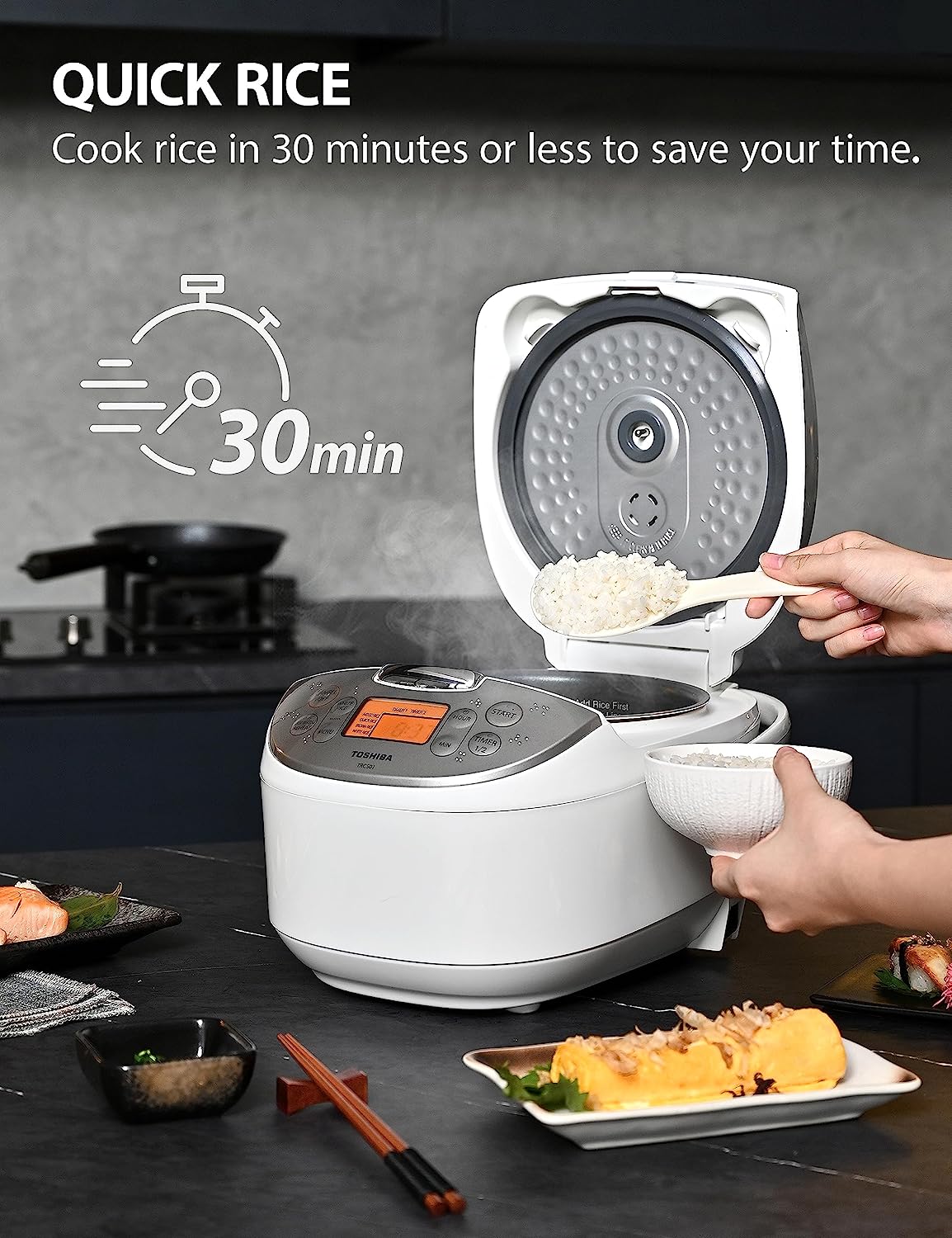Toshiba Rice Cooker 6 Cup Uncooked – Japanese Rice Cooker with Fuzzy Logic  Technology, 7 Cooking Functions, Digital Display, 2 Delay Timers and Auto