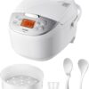 Toshiba Rice Cooker 6 Cup Uncooked – Japanese Rice Cooker with Fuzzy Logic Technology, 7 Cooking Functions, Digital Display, 2 Delay Timers and Auto Keep Warm, Non-Stick Inner Pot, White