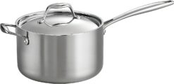Tramontina Covered Sauce Pan with Helper Handle Stainless Steel Tri-Ply Clad, 4-Quart, 80116/024DS