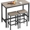 VASAGLE Bar Table Set, Bar Table with 2 Bar Stools, Dining table set, Kitchen Counter with Bar Chairs, Industrial for Kitchen, Living Room, Party Room, Greige and Black ULBT015B02
